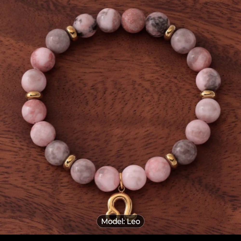 Leo Pink Stone Zodiac Bracelet with Gold Charm